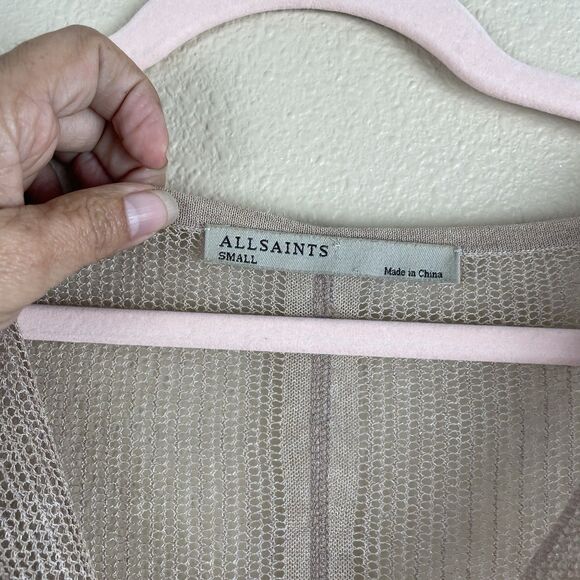 ALL SAINTS Bishi Cowl Neck Mesh Top Size S Beige Sheer - Picture 6 of 6